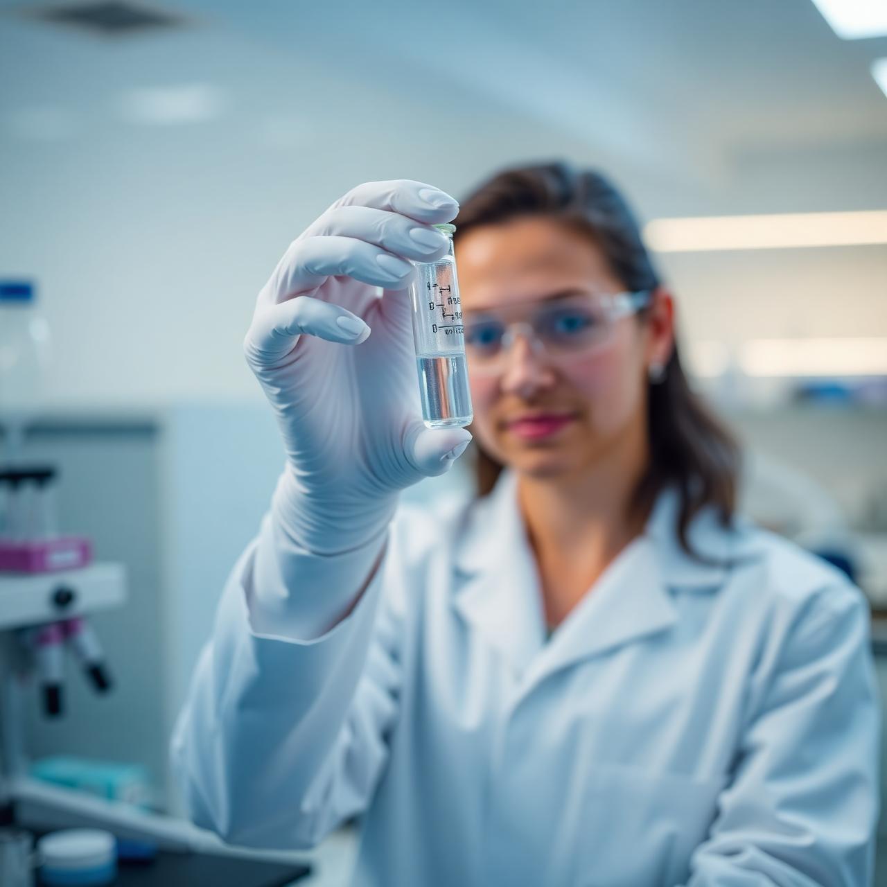Researcher inspecting a peptide vial